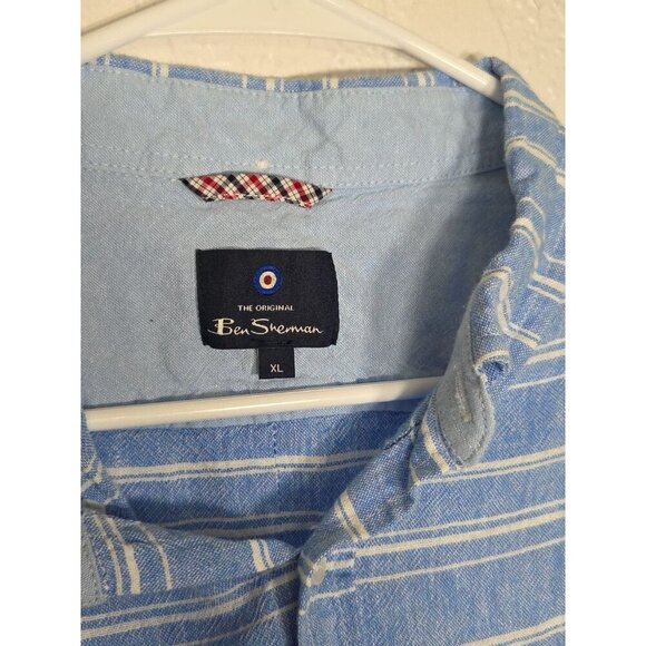 The Original Ben Sherman Linen Blend Striped Button Down Short Sleeve Shirt XL - Picture 2 of 4